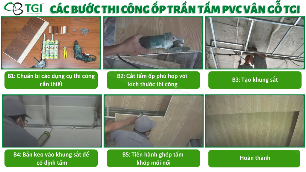Các bước thi công ốp trần tấm PVC vân gỗ